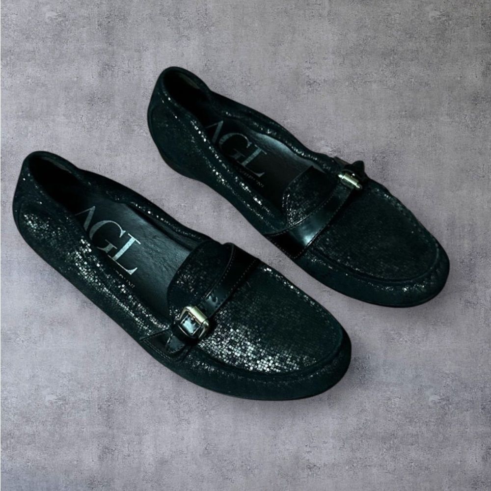 AGL Black Loafers with Buckle Detail
